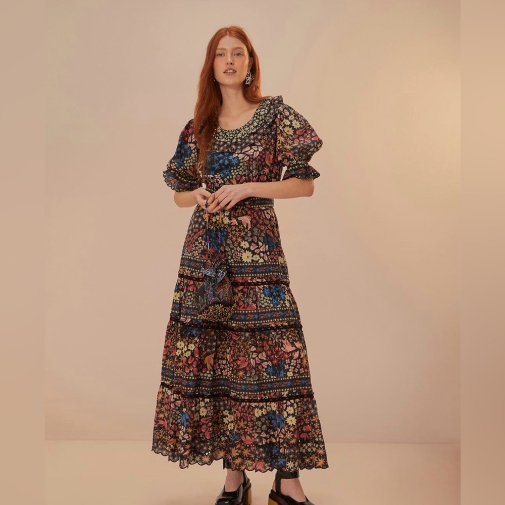 Farm Rio Black Jujus Garden Maxi Dress Size S NEVER WORN!